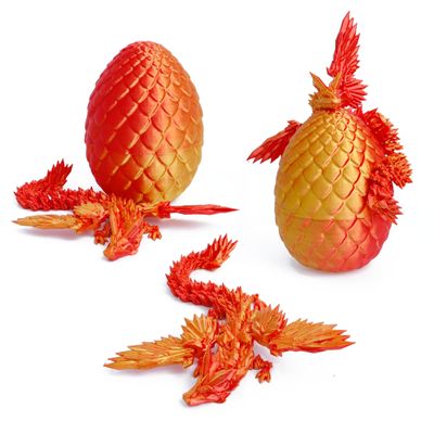 Flavery 3D Printed Flying Dragon in Egg - 9" Flexible Winged Dragon Inside, Easter Egg, Colorful Fidget Toy, Birthday Gift, Desk Pet Figure (Red Gold)