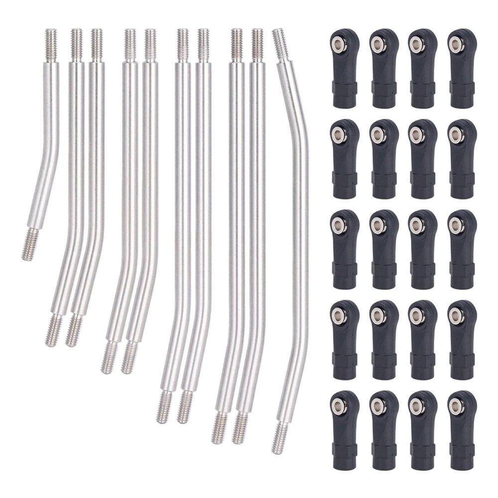 10Pcs Stainless Steel Links Rod Set with Ball End 313/324mm Wheelbase for 1/10 RC Crawler Car Axial SCX10 II 90046 Upgrade Parts (324mm)