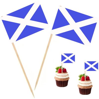 100 Pcs Scotland Flag Scoland Toothpick Flags, Cocktail Picks Mini Stick Cupcake Toppers Country Picks Party Decoration Celebration Cocktail Food Bar Cake Flags 