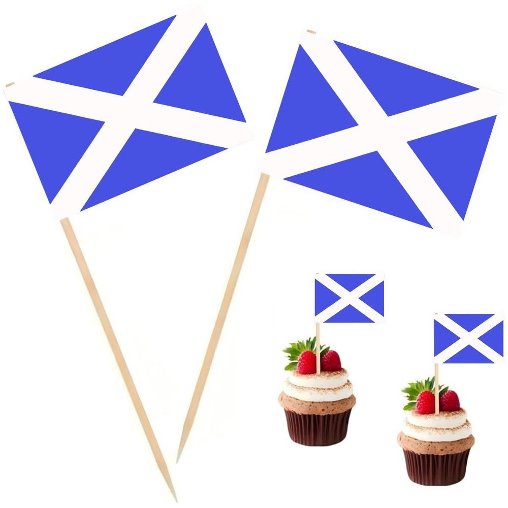 100 Pcs Scotland Flag Scoland Toothpick Flags, Cocktail Picks Mini Stick Cupcake Toppers Country Picks Party Decoration Celebration Cocktail Food Bar Cake Flags 
