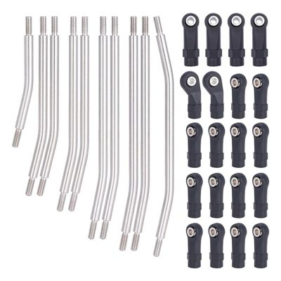 10Pcs Stainless Steel Links Rod Set with Ball End 313/324mm Wheelbase for 1/10 RC Crawler Car Axial SCX10 II 90046 Upgrade Parts (313mm)