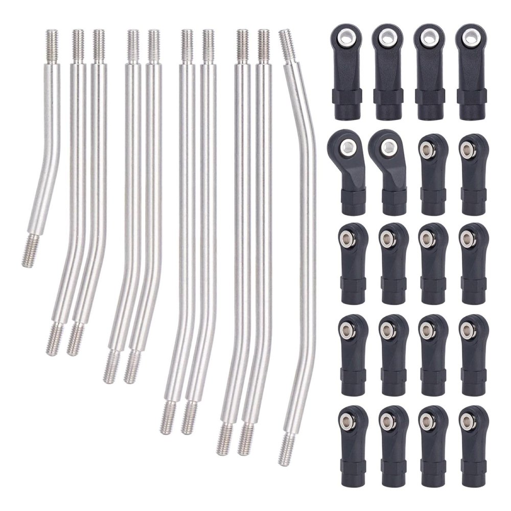 10Pcs Stainless Steel Links Rod Set with Ball End 313/324mm Wheelbase for 1/10 RC Crawler Car Axial SCX10 II 90046 Upgrade Parts (313mm)
