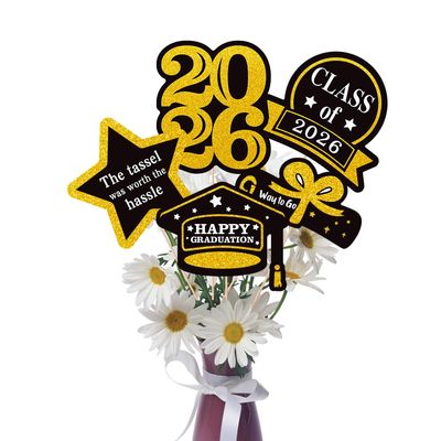 25 Pcs Gold and Black Class of 2026 Congrats Grad Table Centerpieces Congratulate Graduation Centerpiece Sticks for Graduation Party Decorations