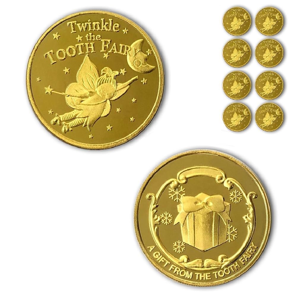 NLR FUN Tooth Fairy Coins Classic Tooth Fairy Golden Coins, Keepsake for Lost Tooth Kids (8 PCS)