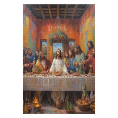 Christ Jesus Party Oil Painting Puzzles 1000 Pieces Puzzle Small Jigsaw Puzzle 1000 Piece Puzzle for Adults Puzzle 1000 Piece Puzzle Adults Puzzle Gift for Women Men 29.5x19.7 Inch