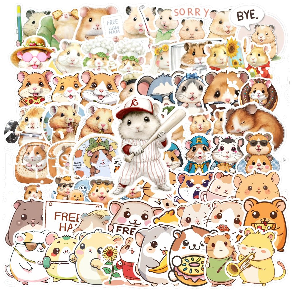 100Pcs Cartoon Hamster Stickers, Waterproof Guinea Pig Sticker for Water Bottle Laptop Phone Cases Planner Skateboard Luggage Helmet Party Favor Decor, Hamsters Gifts for Hamster Lovers