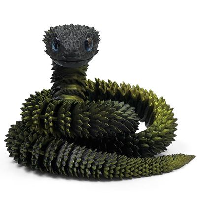 30 Inch 3D Printed Snake - Movable Articulated Snake, Perfect 3D Printed Animals for Educational Toys! Must-Have Toys for Kids and Collectors, Home Office Executive Desk Decor (Black Gold)