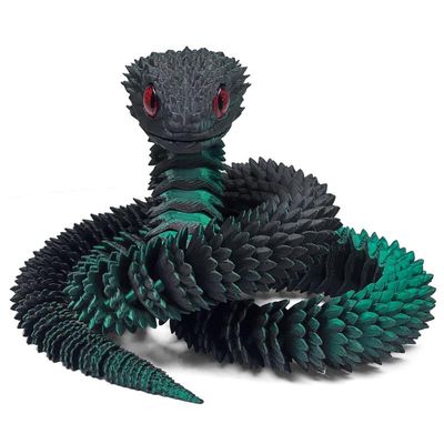 30 Inch 3D Printed Snake - Movable Articulated Snake, Perfect 3D Printed Animals for Educational Toys! Must-Have Toys for Kids and Collectors, Home Office Executive Desk Decor (Black Green)