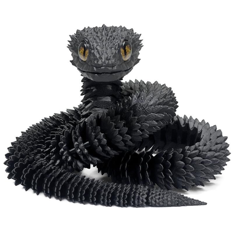30 Inch 3D Printed Snake - Movable Articulated Snake, Perfect 3D Printed Animals for Educational Toys! Must-Have Toys for Kids and Collectors, Home Office Executive Desk Decor (Black)