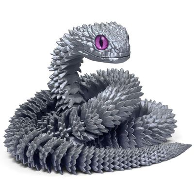 30 Inch 3D Printed Snake - Movable Articulated Snake, Perfect 3D Printed Animals for Educational Toys! Must-Have Toys for Kids and Collectors, Home Office Executive Desk Decor (Silver)