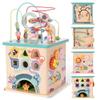 Udeas Pre-Assembled 5 in 1 Wooden Activity Cube. Educational Learning Toy for Kids with Bead Maze, Shape Sorter and Music Gears. for Toddlers 18 Month+. Birthday Gifts for Boys and Girls view 2