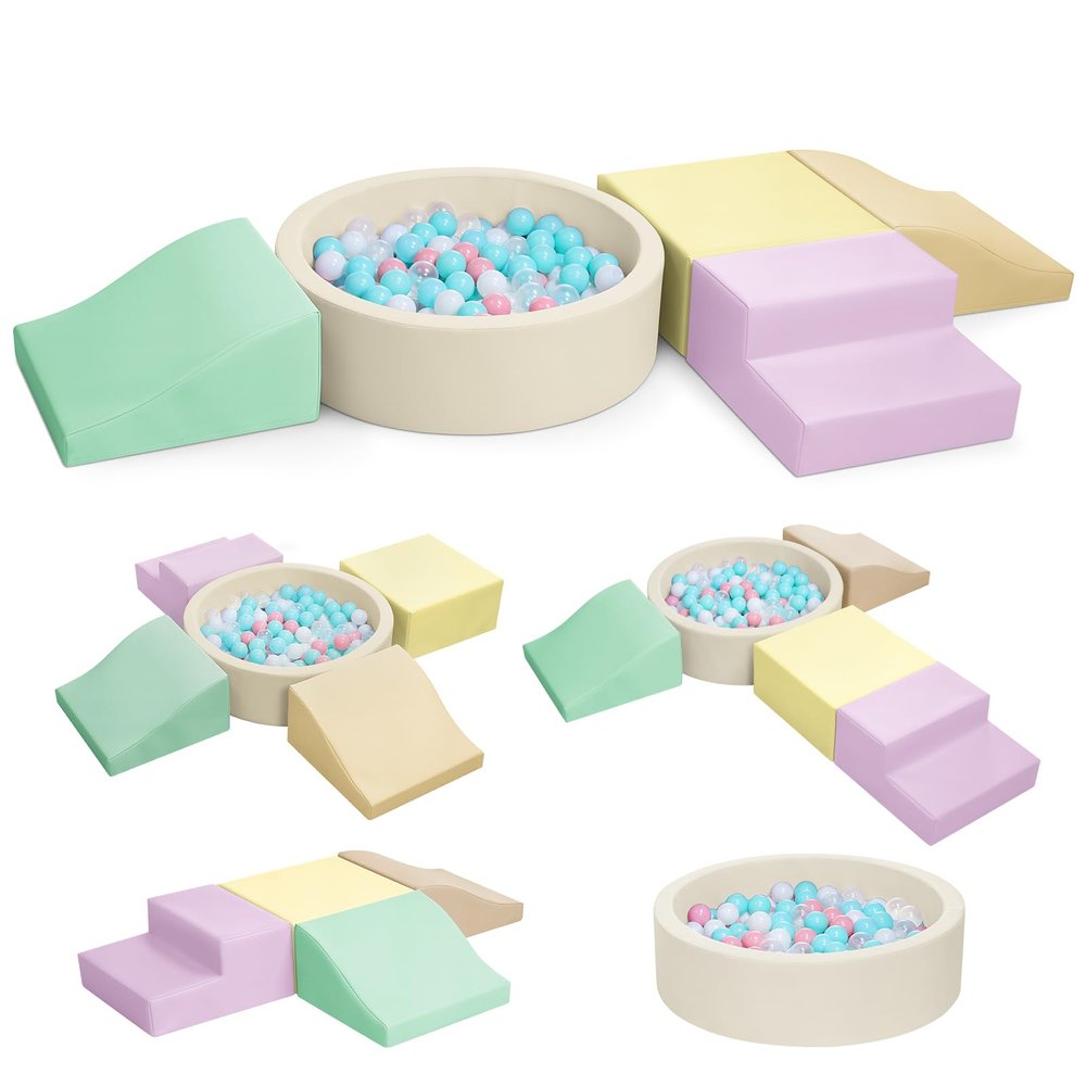 Hoohtoot Foam Climbing Blocks for Toddler: with 4-Piece PU Leather Climbing Toys and a Ball Pit - Foam Ball Pit for Toddlers - Climbing Toys Indoor for Kids Crawling (Yellow Climbing Blocks)