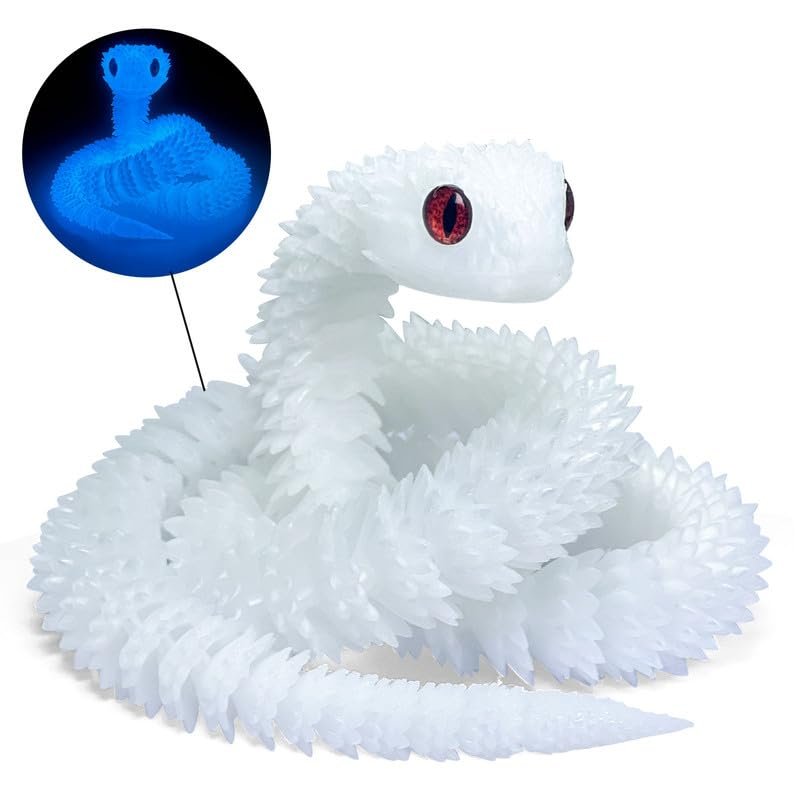 30 Inch 3D Printed Snake - Movable Articulated Snake, Perfect 3D Printed Animals for Educational Toys! Must-Have Toys for Kids and Collectors, Home Office Executive Desk Decor (Noctilucent Blue)