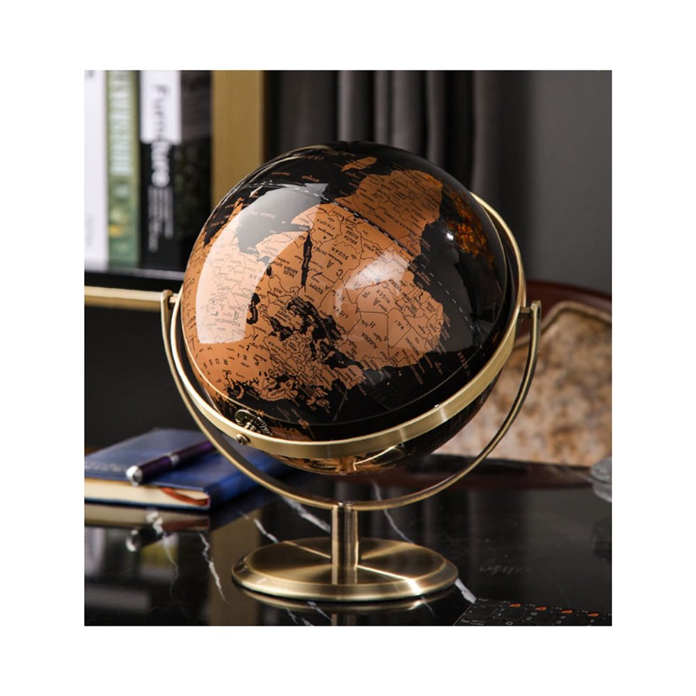 Desktop World Globe HD Color Printing Educational Geographic Globe W/Alloy Bracket & Base 720 Rotation Globe for Bookshelf