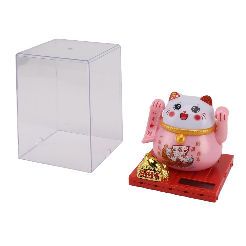 Solar Lucky Cat, Bright Colors Energy Saving Solar Waving Cat Lucky Wealth Welcoming Cat for Home Desktop Ornament, Joyful Eyes (L 23.6 X 13 X 2.8in)