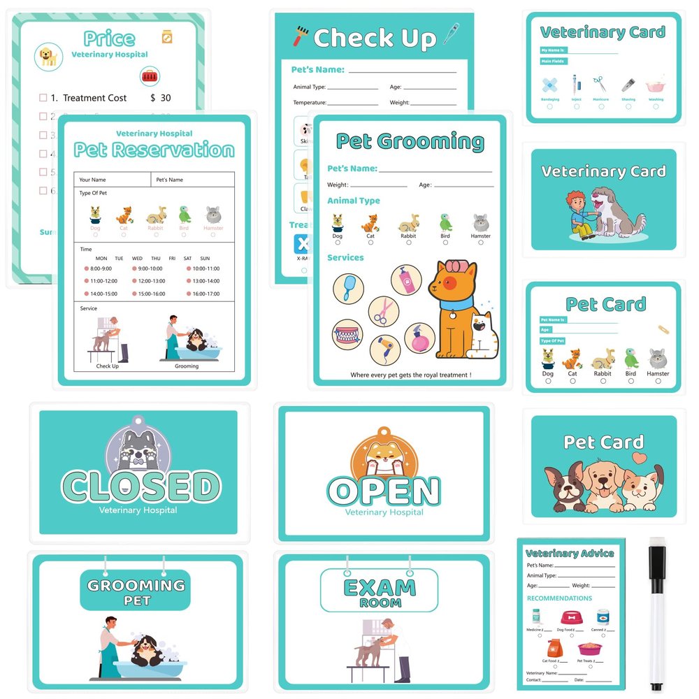 8 PCS Pretend Play Vet Kit Animal Care Pretend Play Pretend Play Veterinarian Supplies Pretend Vet Notepad Kids Double-Sided Imagination Playtime Pads Doctor 30 Pages with Pen for Toddler