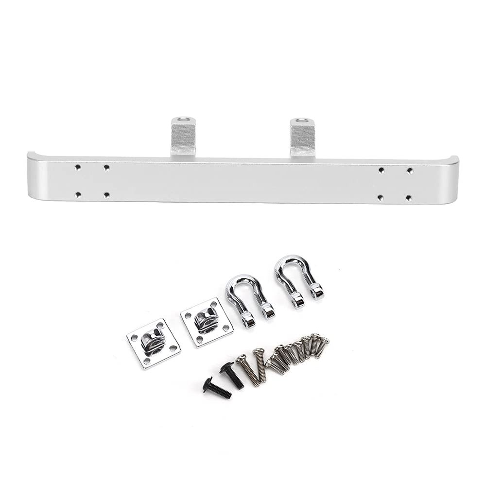 Aluminum Front Bumper for MN-D90 MN-99 MN-91 FJ-45, Silver CNC Machined Anti-Collision Board, RC Car Upgrade Part with U-Hooks, 5.51 Inch