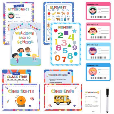 8 PCS Pretend School Teacher Set Teacher Role Play Stuff Kids Pretend School Play Pretend School Kit Pretend School Supplies Double-Sided with Alphabet Number Card&Pen Educational School Supplies