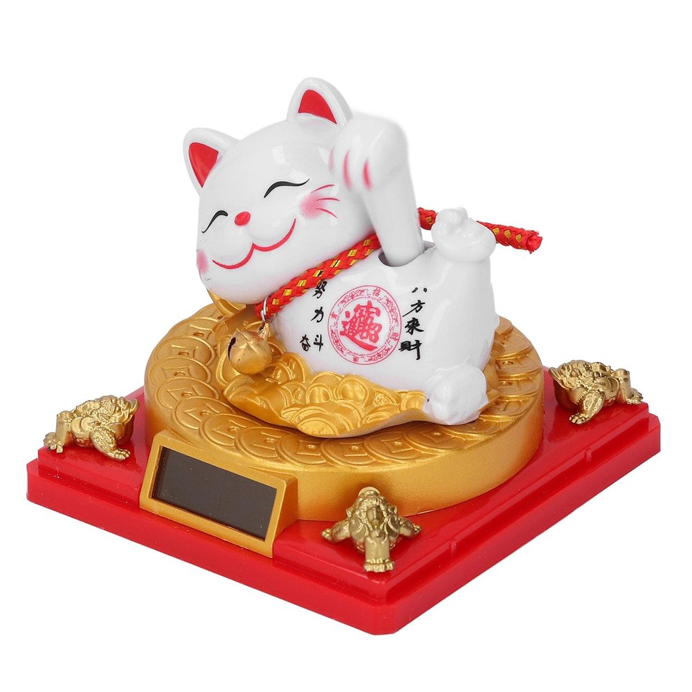 Lying Waving Fortune Cat Plastic Solar Powered Wealth Welcoming Ornament for Home Car Desk Decor (S)