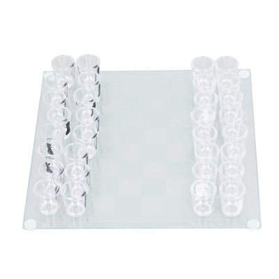 Glass Chess Set, Shot Glass Chess Set Drinking Game Set Chess Board Glass Chess Board Drinking Board Games with Shot Glass Chess Pieces 22.5x22.5cm