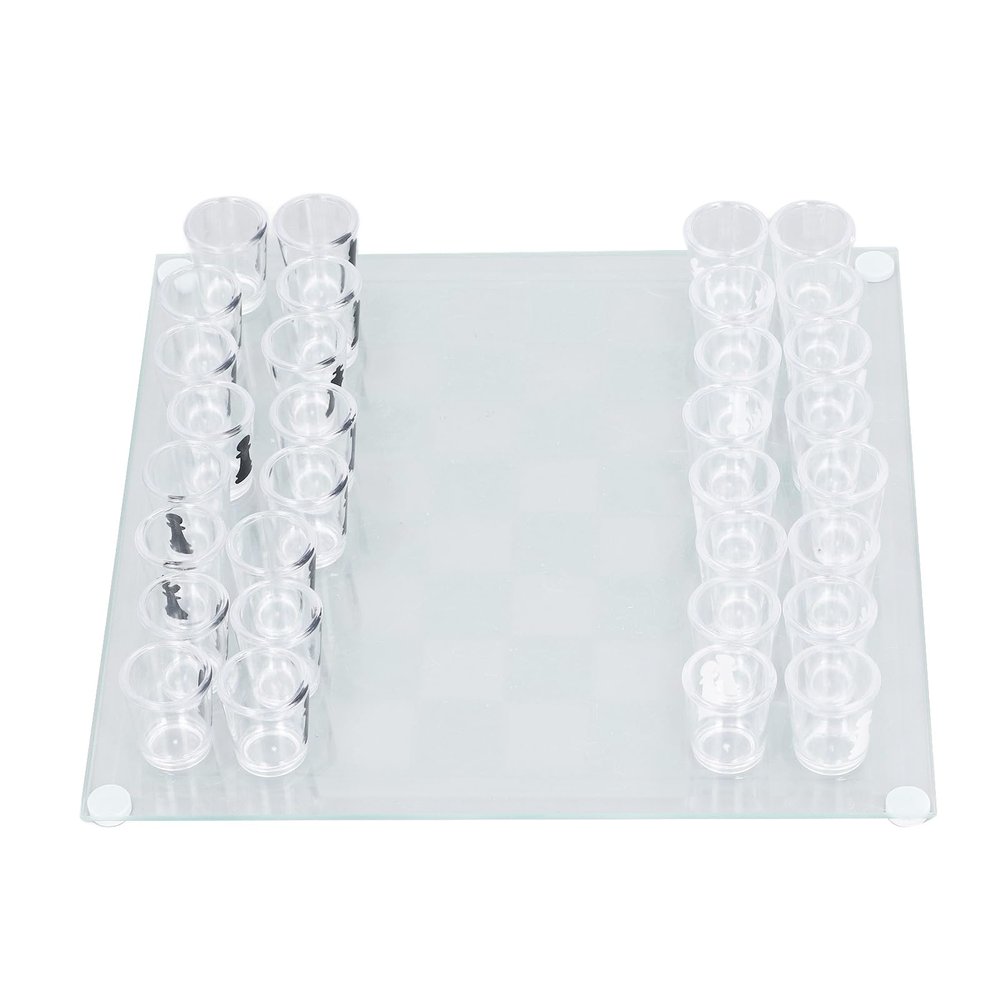 Glass Chess Set, Shot Glass Chess Set Drinking Game Set Chess Board Glass Chess Board Drinking Board Games with Shot Glass Chess Pieces 22.5x22.5cm