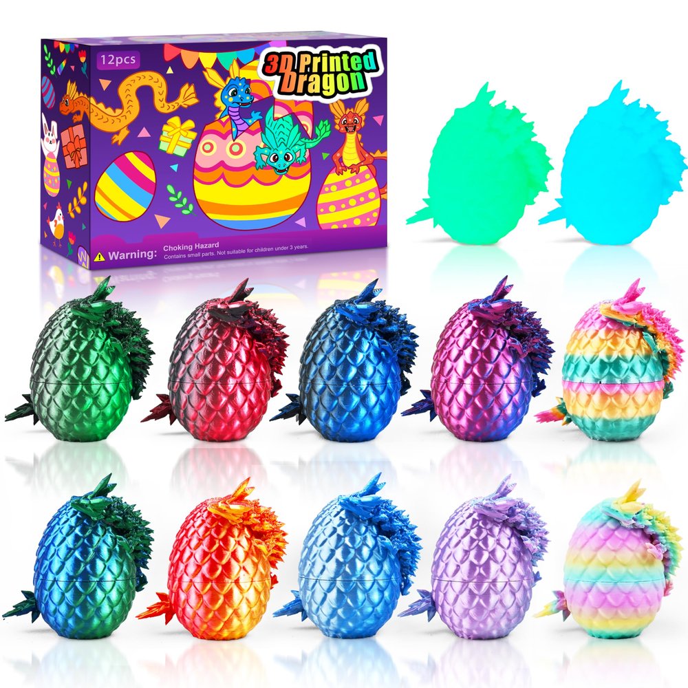 Impossmaker 12PCS 3D Printed Dragon Eggs, Prefilled Easter Dragon Egg with Dragon Toy for Basket Stuffers, Goodie Bag Fillers, Classroom Prize Supplies, Unique Easter Basket Essentials for Kids