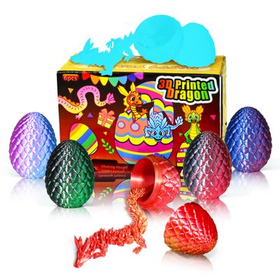 Impossmaker 6PCS Mini 3D Printed Easter Dragon Eggs with 3D Printed Dragon Inside, Micro Easter Basket Stuffers Mini Dragon Egg Set Articulated Crystal Dragon Fidget Toy for Adults Teens