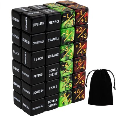 48 Pieces Abilities Keywords MTG Dice Counters Plus One Life Counter Dice Bulk Creature Stats Buff Tokens Dice Set for Magic The Gathering, MTG, Card Games Accessories