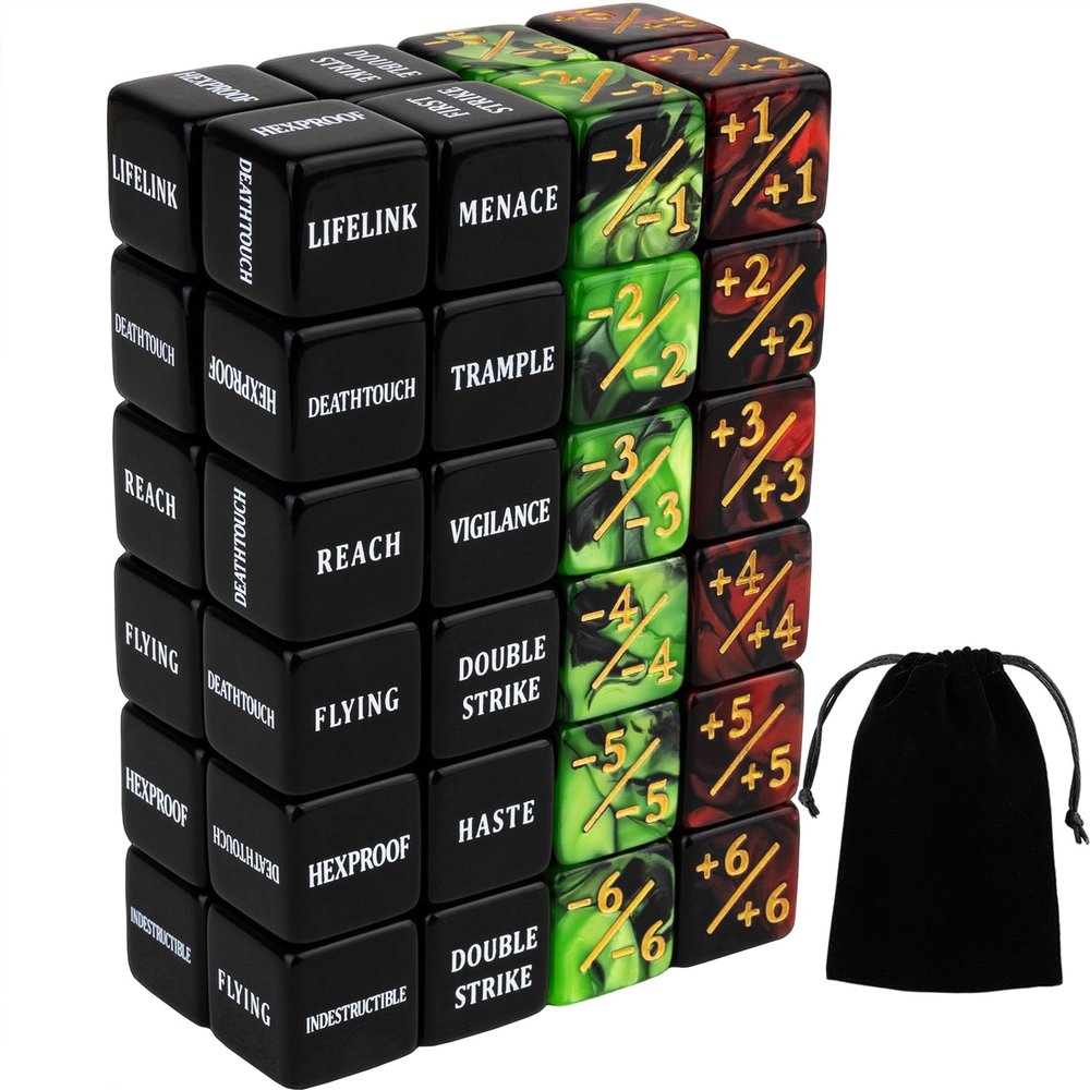 48 Pieces Abilities Keywords MTG Dice Counters Plus One Life Counter Dice Bulk Creature Stats Buff Tokens Dice Set for Magic The Gathering, MTG, Card Games Accessories
