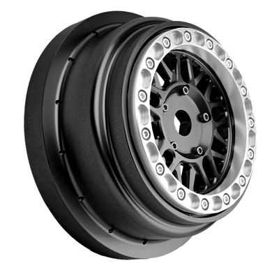 BeaxTurbo Racing Upgrade Parts CNC Aluminum Bead Lock Wheel for Losi Super Baja rey2.0 1/6 1pcs Black (Black-Silver)