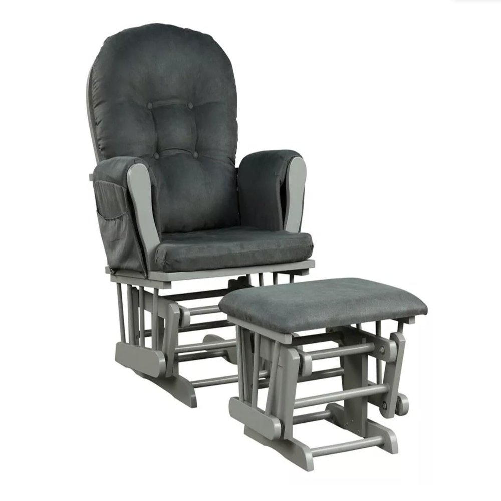 Ottoman Glider Rocking Chair for Nursing Mums, Elderly, Mothers, Wood Heavy Duty with Cushion, Adjustable Backrest Rocker for Living Room Set Baby Nursery TV Lounge Room (Dark Grey)