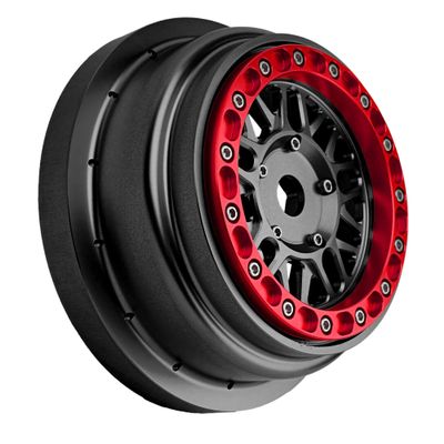 BeaxTurbo Racing Upgrade Parts CNC Aluminum Bead Lock Wheel for Losi Super Baja rey2.0 1/6 1pcs Black (Black-red)