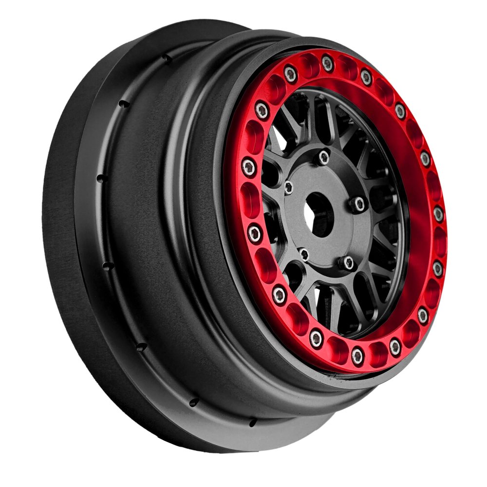 BeaxTurbo Racing Upgrade Parts CNC Aluminum Bead Lock Wheel for Losi Super Baja rey2.0 1/6 1pcs Black (Black-red)