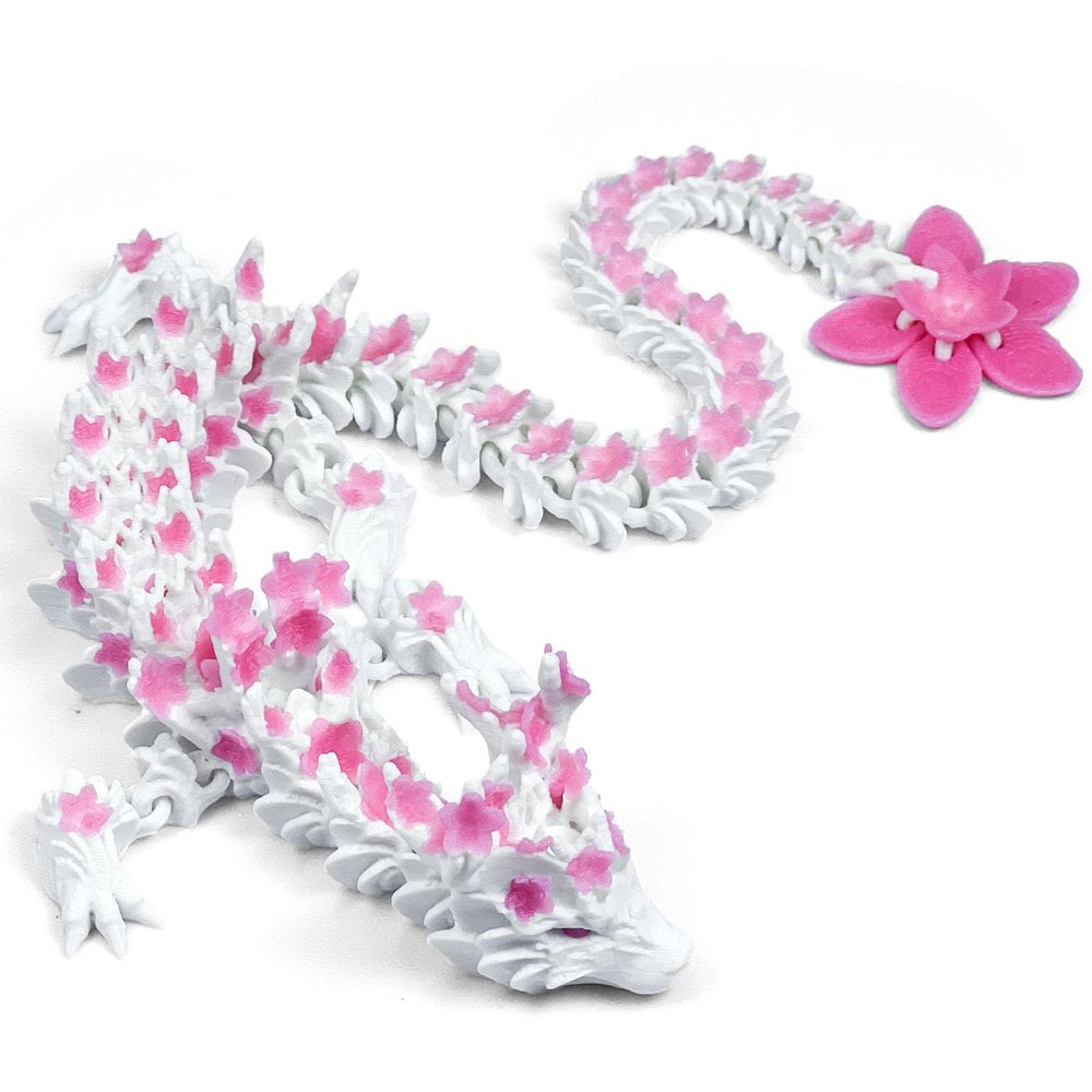 Aesinos 3D Printed Cherry Blossom Dragon3D Printed Animals 12in Cherry Blossom Decor 3D Printed Dragon Dragon Toy for Display Collection and Unique Gift (Silk Pink and White)
