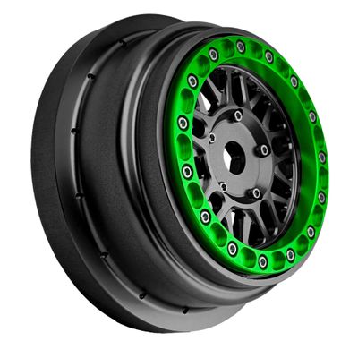 BeaxTurbo Racing Upgrade Parts CNC Aluminum Bead Lock Wheel for Losi Super Baja rey2.0 1/6 1pcs Black (Black-Green)