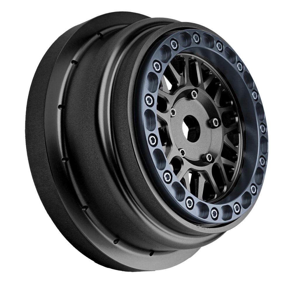 BeaxTurbo Racing Upgrade Parts CNC Aluminum Bead Lock Wheel for Losi Super Baja rey2.0 1/6 1pcs Black (Black-Gray)