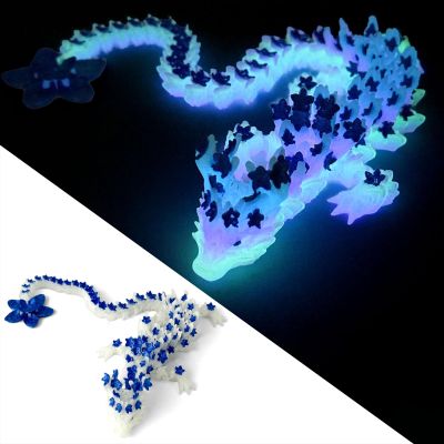 Aesinos 3D Printed Cherry Blossom Dragon3D Printed Animals 12in Cherry Blossom Decor 3D Printed Dragon Dragon Toy for Display Collection and Unique Gift (Luminous Blue)