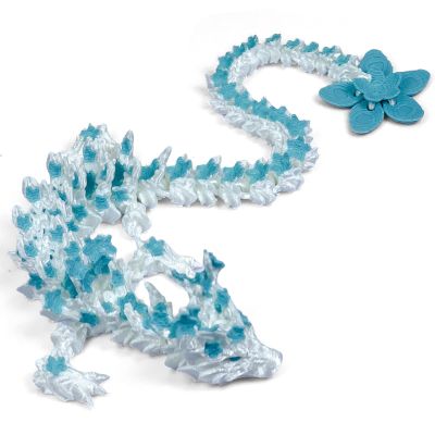 Aesinos 3D Printed Cherry Blossom Dragon3D Printed Animals 12in Cherry Blossom Decor 3D Printed Dragon Dragon Fidget Toy for Display Collection and Unique Gift (Blue and White)