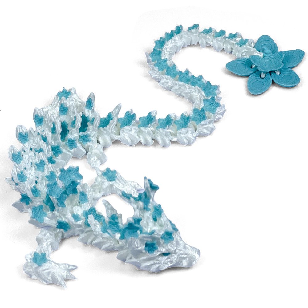 Aesinos 3D Printed Cherry Blossom Dragon3D Printed Animals 12in Cherry Blossom Decor 3D Printed Dragon Dragon Fidget Toy for Display Collection and Unique Gift (Blue and White)
