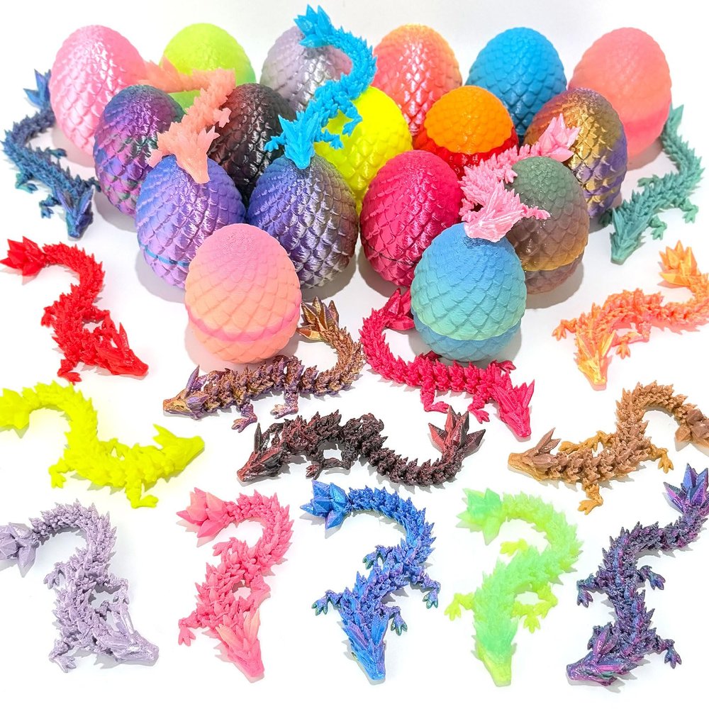 12 Pcs Random 3D Printed Dragon Eggs with Dragon Inside,Mystery Easter Egg Set Articulated Fidget,Home Office Decor Executive Desk Gifts