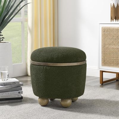 Round Storage Stool, Storage Stool with Storage Space and Cushioned seat, Available in Bedroom, Living Room, entryway-Dark Green