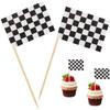 100 Pcs Checkered Black and White Racing Toothpick Flag Race Car Small Mini Cocktail Fruit Cupcakes Toppers Food Stick Flags Decorations view 1