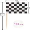 100 Pcs Checkered Black and White Racing Toothpick Flag Race Car Small Mini Cocktail Fruit Cupcakes Toppers Food Stick Flags Decorations view 2