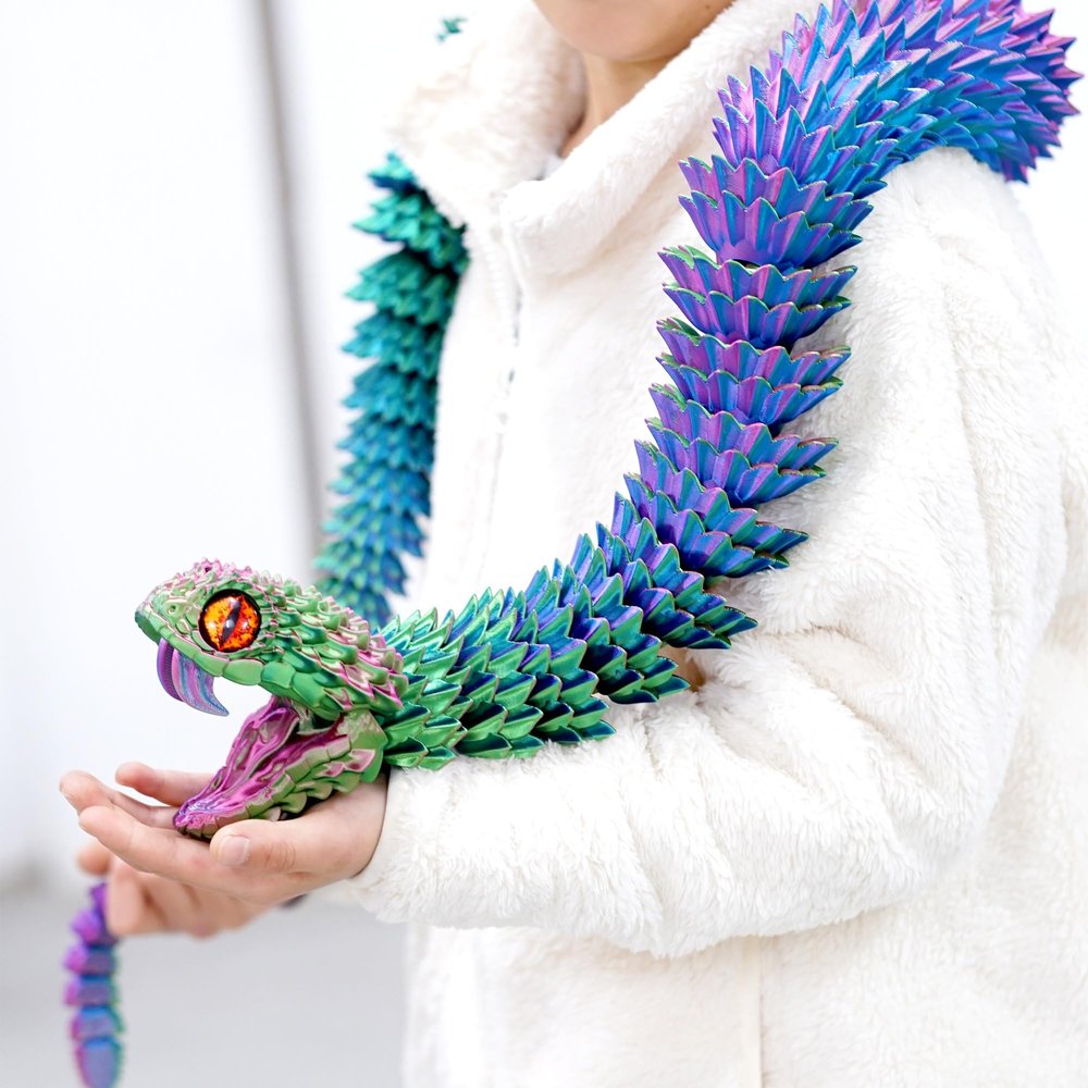 47.5inch Super Large 3D Printed Snake Models,Movable Teeth,Flexible Joint Animal lacertid Figurines, Stress Relief, Fidget restlessness, ADHD Toys, Surprise Fantasy Gifts (RGB/47.5inch)