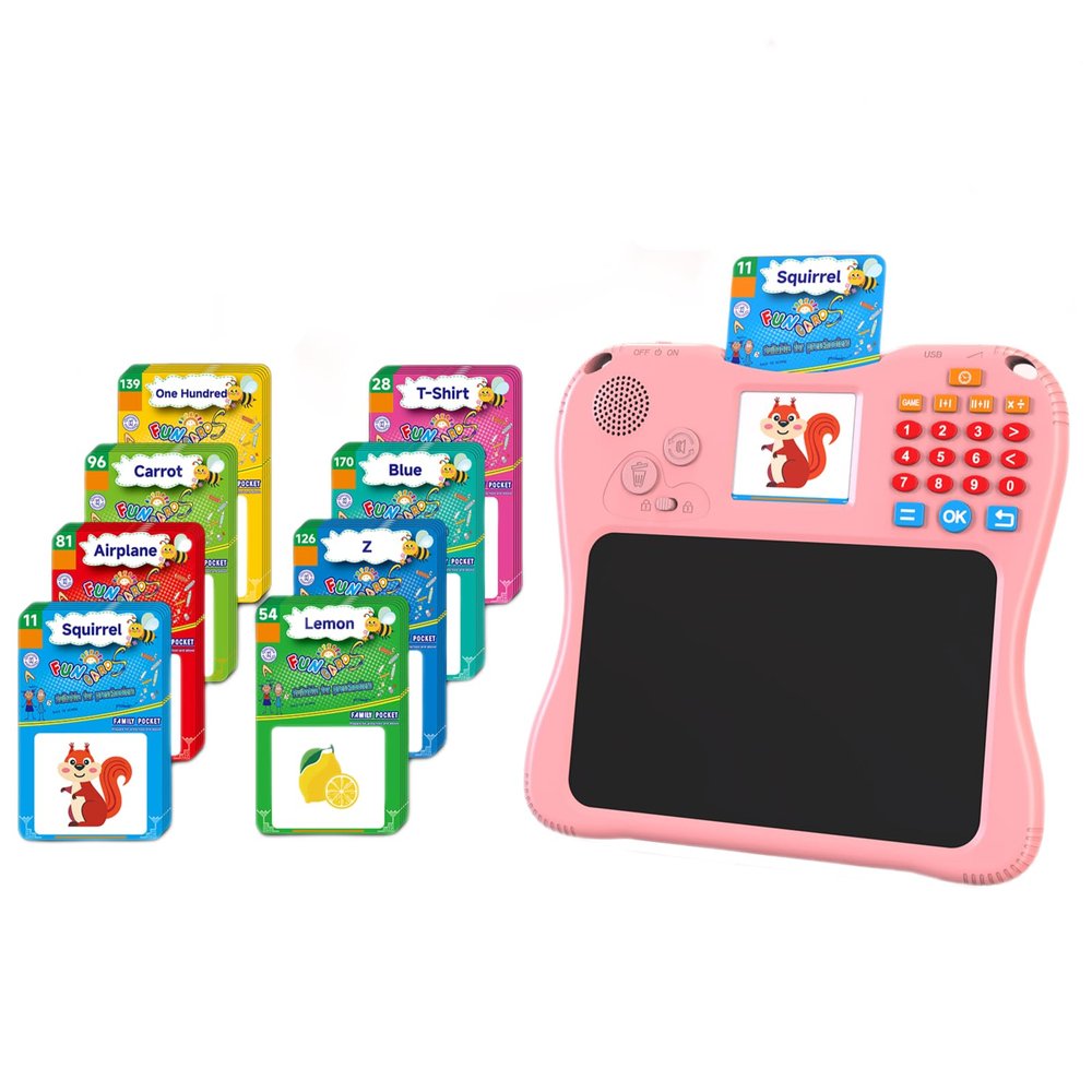 EASEGMER 3 in 1 Educational Learning Travel Toys - 8'' Drawing Tablet and 130 Talking Flash Cards Toddler Writing Tablet and Preschool Learning Activities, Best Gift for Girls/Boys 3-12 Years