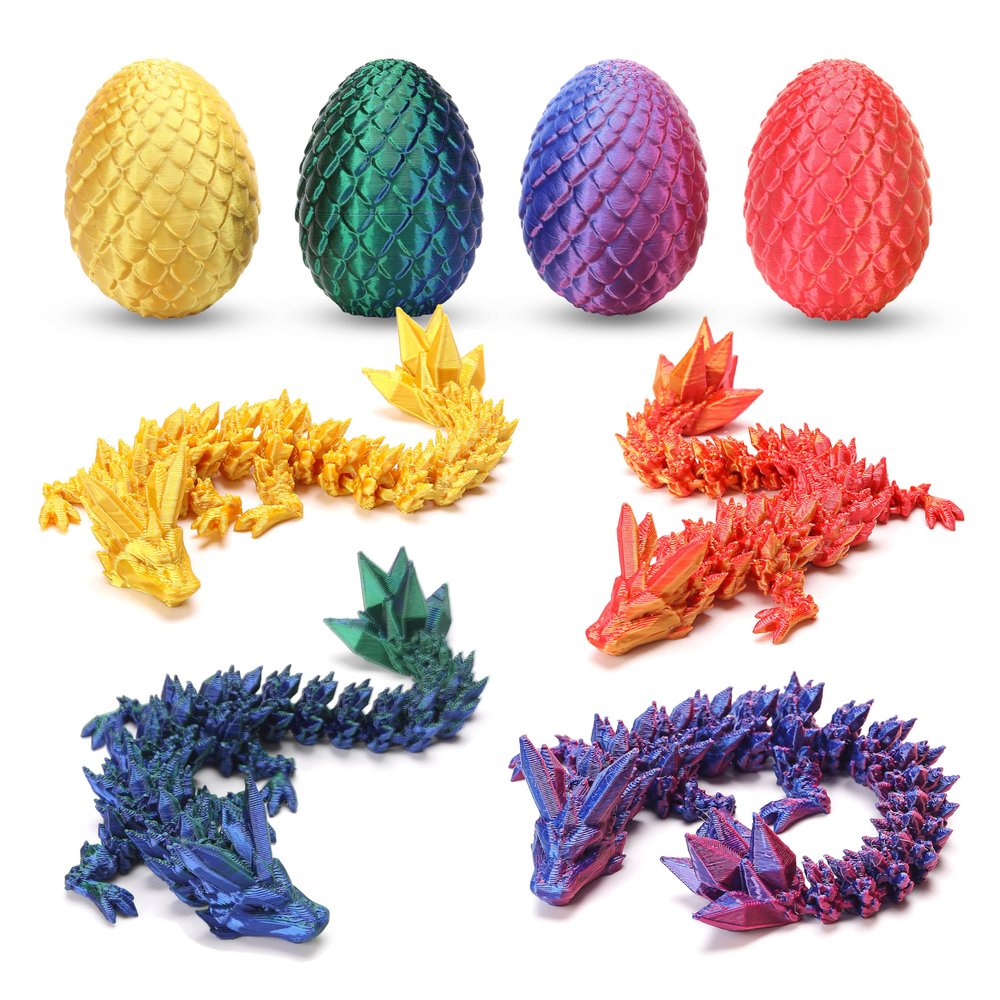 4PCS 3D Printed Dragon Eggs with Dragon Inside, Easter Basket Stuffers for Teens, Easter Gifts for Kids, Easter Basket Filler Ideas, Prefilled Easter Eggs Bulk, Easter Egg Fillers Toys for Boys Girls