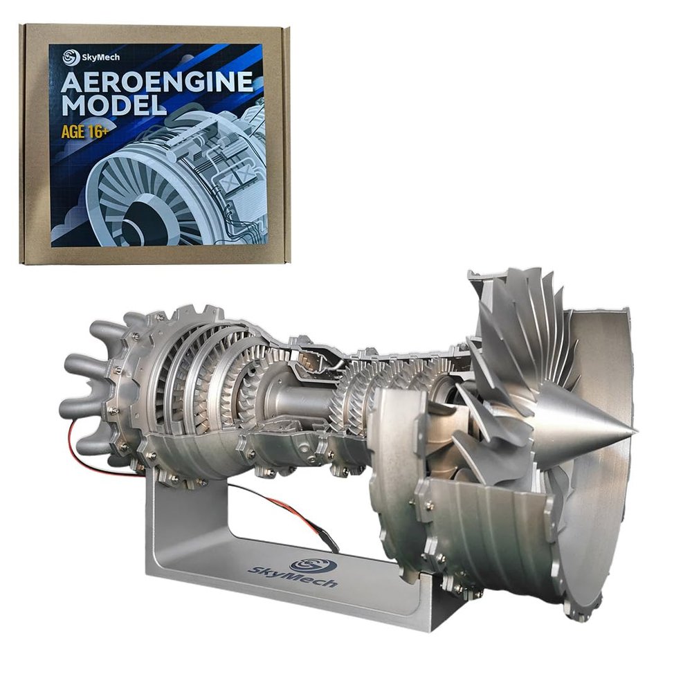 ENGINEDIY Turbofan Engine Model TR 900 Functional Turbofan Aero Aircraft Engine DIY Assembly Build Your Own Aircraft Engine Model - 150 Pieces (Silver)