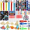 146 Pc Space Party Favors Set  Includes 12 Outer Space Wood Painting Crafts, Wristbands, LED Finger Lights, Bubbles & Astronaut Cards  Fun Space Themed Party Favors & Classroom Prizes for Kids view 1