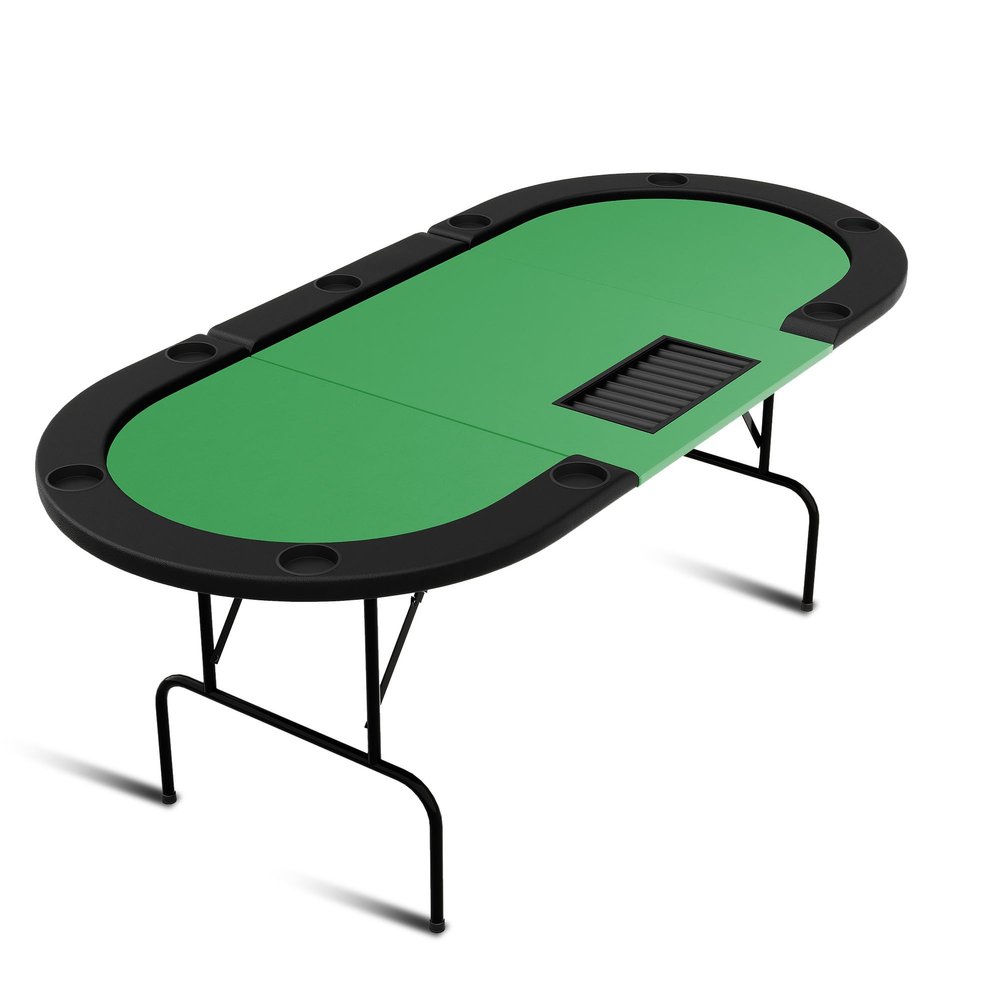 GarveeLife Oval Poker Table with 9 Cup Holders, Casino Leisure Table for 10 Players, Blackjack Gaming Table with Water-Resistant Cushioned Rail