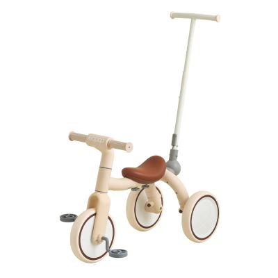 4-in-1 Toddler Tricycle with Adjustable Push Handle for 1-4 Year Old,Birthday Gift and Toy for Boys and Girls Removable Pedals Balance Bike&Scooter (Beige)